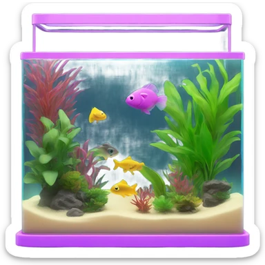 One Rectangular fish tank, beige lid and wedges with green plants inside  and  fish in different neon colors (pink, yellow, purple, green, blue) sticker
