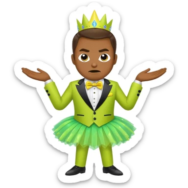 Angry blue banana wearing a sparkly lime green tuxedo and tutu sticker