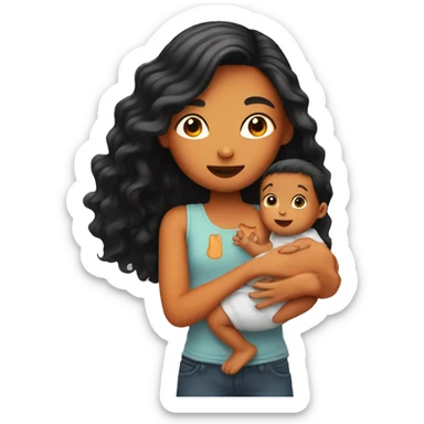 Girl with long orange hair holding baby boy with black hair  sticker