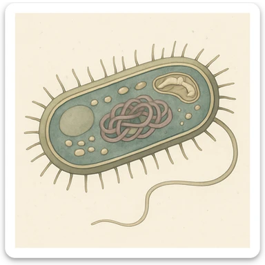 bacteria showing internal organelles, muted colors, soft and clear sticker