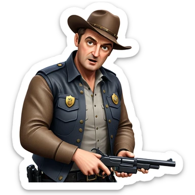 cowboy police parody with gun sticker