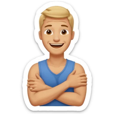 Arms crossed, holding neck, laughing guy ￼ sticker