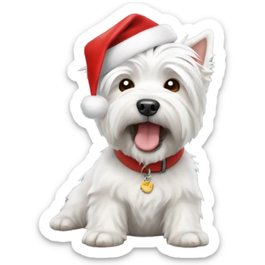 West highland white Terrier with christmas hat sticker