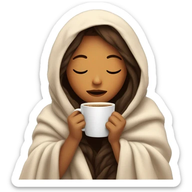 girl inside a blanket sipping coffee eyes closed sticker