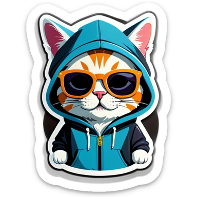 Cat with sunglasses and hoodie sticker