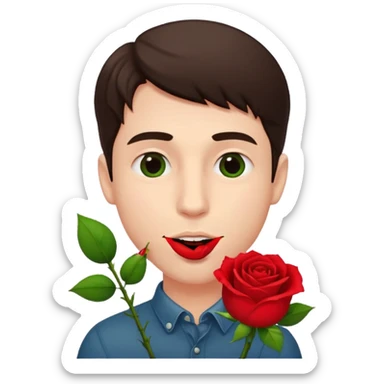 Create emoji but must be men that holding Rosein his mouth sticker