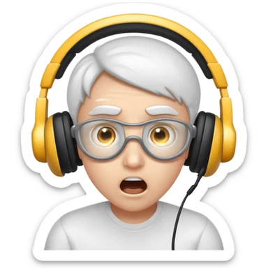 Cartoon character, surprised and blinded by flashbang, headset on, exaggerated eyes, bright white glowing effect, funny expression, Twitch emoji style, transparent background sticker