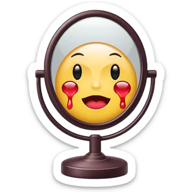 Minimalist emoji-style sticker of a vanity mirror with dim bulbs and cracked glass, words “Am I real yet?” smeared in dusty lipstick tone


 sticker