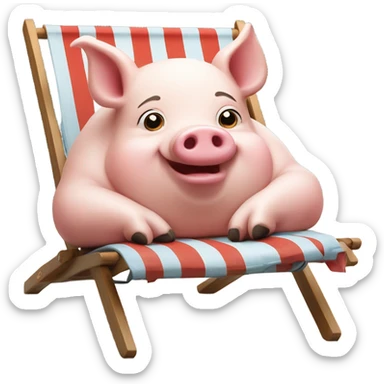 Rich happy pig lying on the deckchair sticker