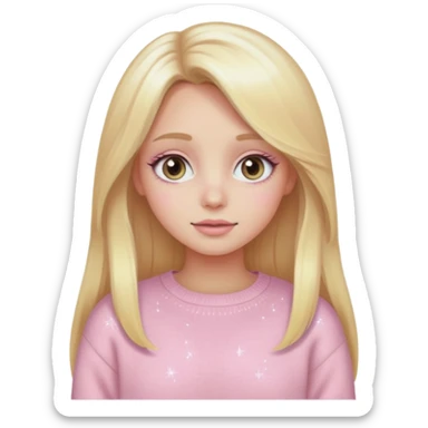 “Emoji girl, pastel pink blush, sparkly wide eyes,  oversized pastel sweater long blonde hair.” sticker