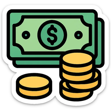 pile of money icon with color outline sticker