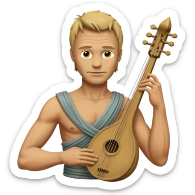 Cinematic realistic ultra HD - musician Sting as the torso of an antique stone sculpture, playing the lyre sticker