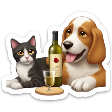 cat-drink-wine-with-dog sticker