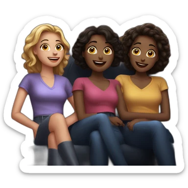 three beautiful ladies watching movie at the cinema, dark background sticker