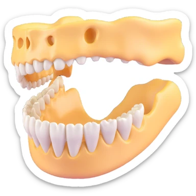 A 3D model of a human jawbone in a realistic style, highlighting the structure and details of the bone and teeth. sticker