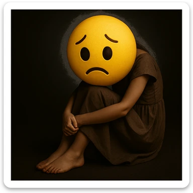 Replace the girl's face with a classic yellow emoji face, keeping the rest of the image and mood unchanged. The style should resemble a classic yellow emoji face. sticker