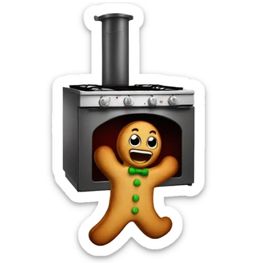 Oven with scared gingerbread man running away sticker
