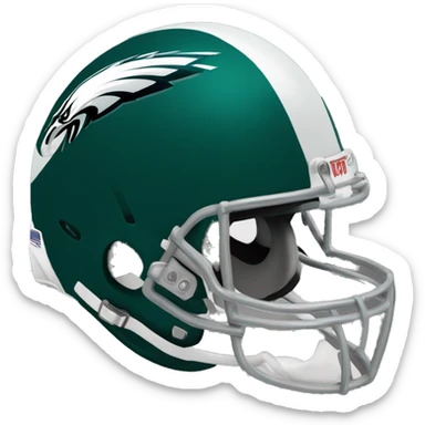 Create an emoji that resembles the current Philadelphia Eagles football helmet. It should feature a dark midnight green helmet with a white eagle wing design on the side, a black facemask, and silver accents. sticker