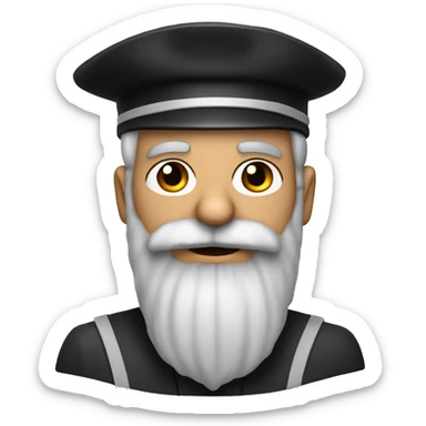 a judge with salt and grey hair and salt and pepper colored beard  who is wearing a captain hat sticker