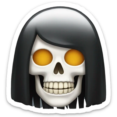 white skull with a long  black wig sticker