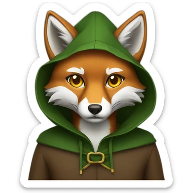 brown fox with yellow eyes and a dark green hood sticker