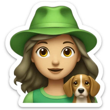 A girl with a dog in a green hat sticker