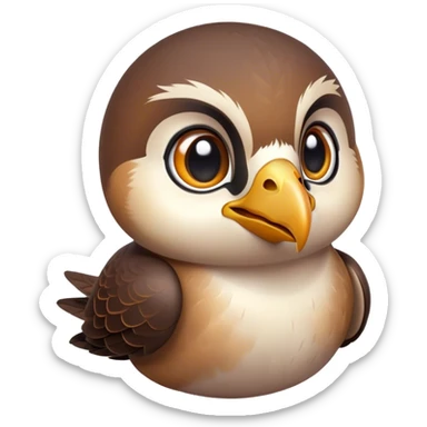 Cinematic Cute Falcon Portrait Emoji, Head tilted playfully and inquisitively, featuring a sleek, agile form with a delicately curved beak and round, sparkling eyes full of spirited charm, Simplified yet irresistibly adorable features, highly detailed, glowing with a warm, inviting glow, high shine, affectionate and lively, stylized with a touch of whimsical aerial grace, soft glowing outline, capturing the essence of a mischievous yet endearing falcon that seems as if it could dart out of the screen into your heart! sticker
