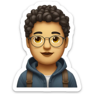 A 18 year old chubby boy wearing golden specs and has acne on face with mole on upper lip sticker