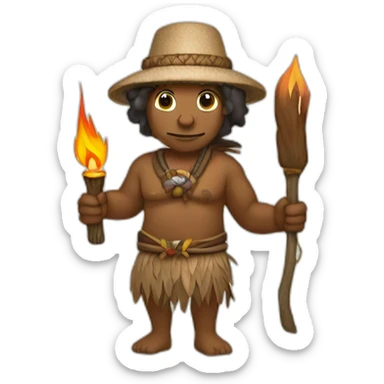 Aborigine in the wood with torch in a hand sticker