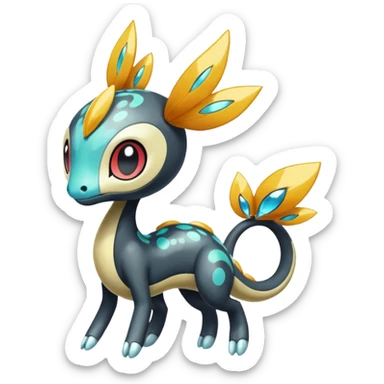 Splash-patterned emotional sparky sparky boom boom painful Meloetta-Guilmom-Salandit-Trico-Pokémon-Fakémon-fusion-hybrid-creature sticker