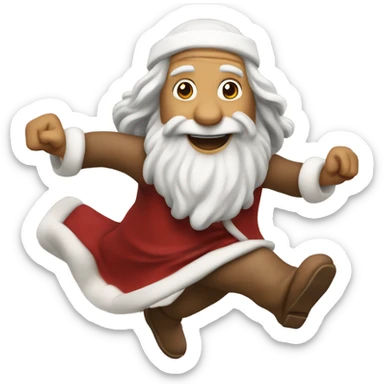Leonardo Da Vinci running, with a large stride and arms outstretched, in a santa costume sticker