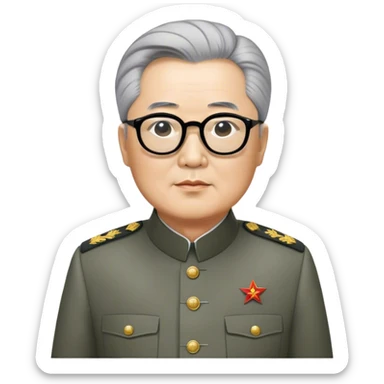 Grey haired general Kim il sung wearing mao suit and large glasses sticker