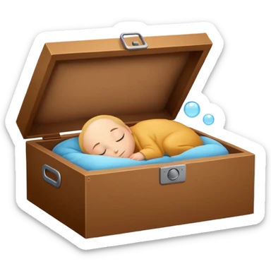 emoji of sleeping box, box is brown colored, open and empty, with a tiny Zzz bubble sticker