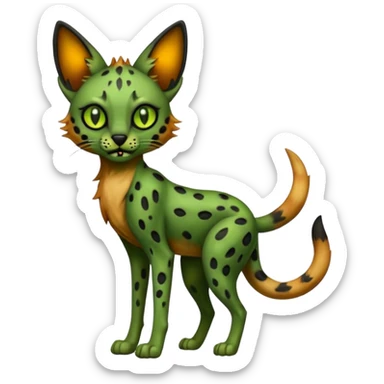 Eldritch green-fiery Dark-deep-blackish-Greenish Zombie-serval, full body sticker
