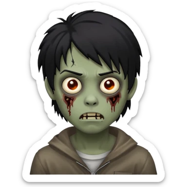 Boy, zombie, black hair, medium long, emo, shaggy, dark, spooky, creepy expression emoji sticker