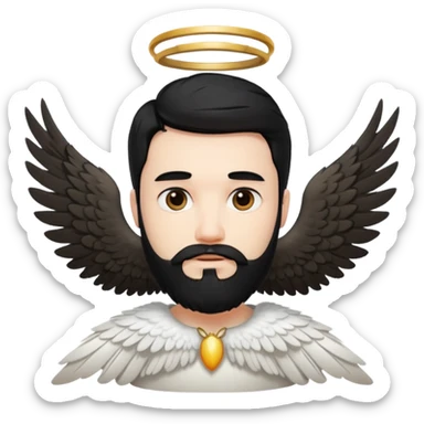black hair, bearded man angel sticker