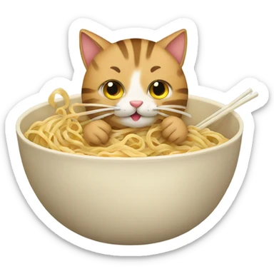 A tabby cat eating noodles  sticker