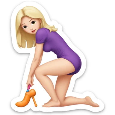 Woman bent over naked with a dildo in her ass sticker