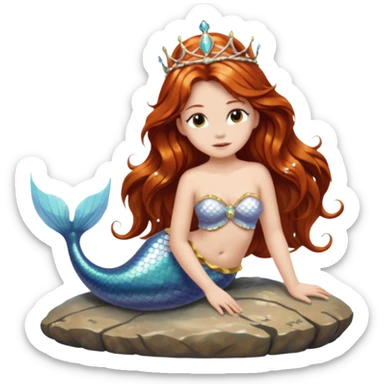 Mermaid with Shell Crown – Long flowing hair, shell tiar, sitting on rock sticker