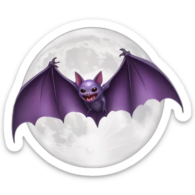 purple dripping vampire bat wings flying  in front of large realistic white and grey full moon sticker