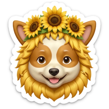 dog sitting with sunflower crown sticker