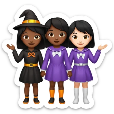 Three best friends, cute Halloween, dark black Asian and white sticker