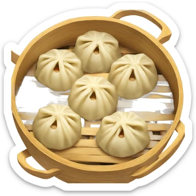 5 chinese dumplings in a bamboo steamer sticker