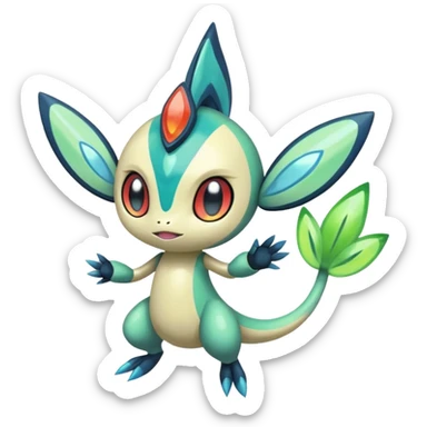 Splash-patterned emotional sparky sparky boom boom painful Meloetta-Guilmom-Salandit-Celebi-Pokémon-Fakémon-fusion-hybrid-creature sticker