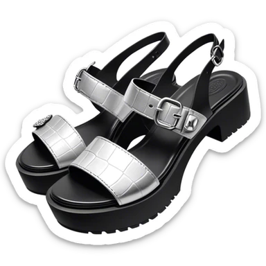 Black platform croc sandals with silver charms sticker