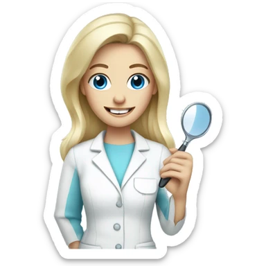 blonde dentist blue eyes holding dental hand mirror sticker