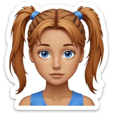 Attractive Woman with tan skin, blue eyes, wide face, freckles, and a messy ponytail  sticker