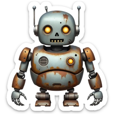 chubby undead robot with metal arms sticker