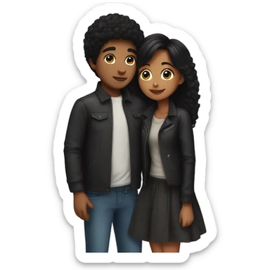Black hair girl kissing black hair boy sticker