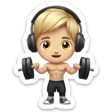 cute boy, dumbbell, headset, muscle, lovely sticker